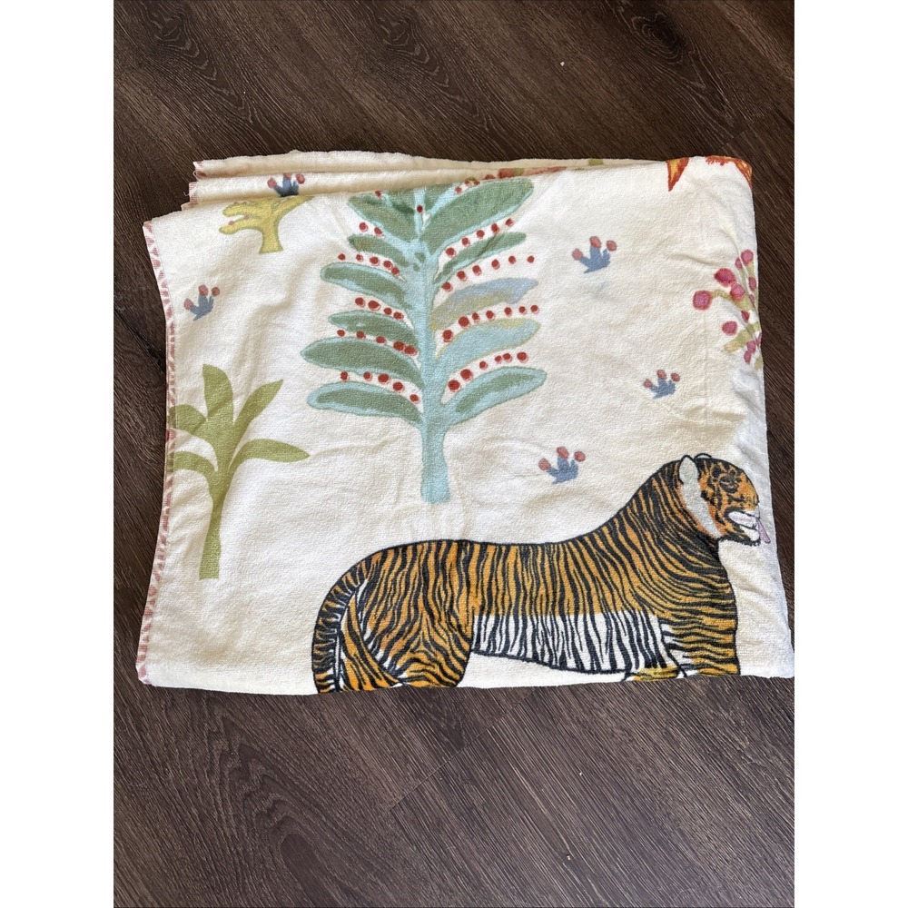 John Robshaw Home Oversized Cotton Animal Print Reversible Bath Beach Towel NEW